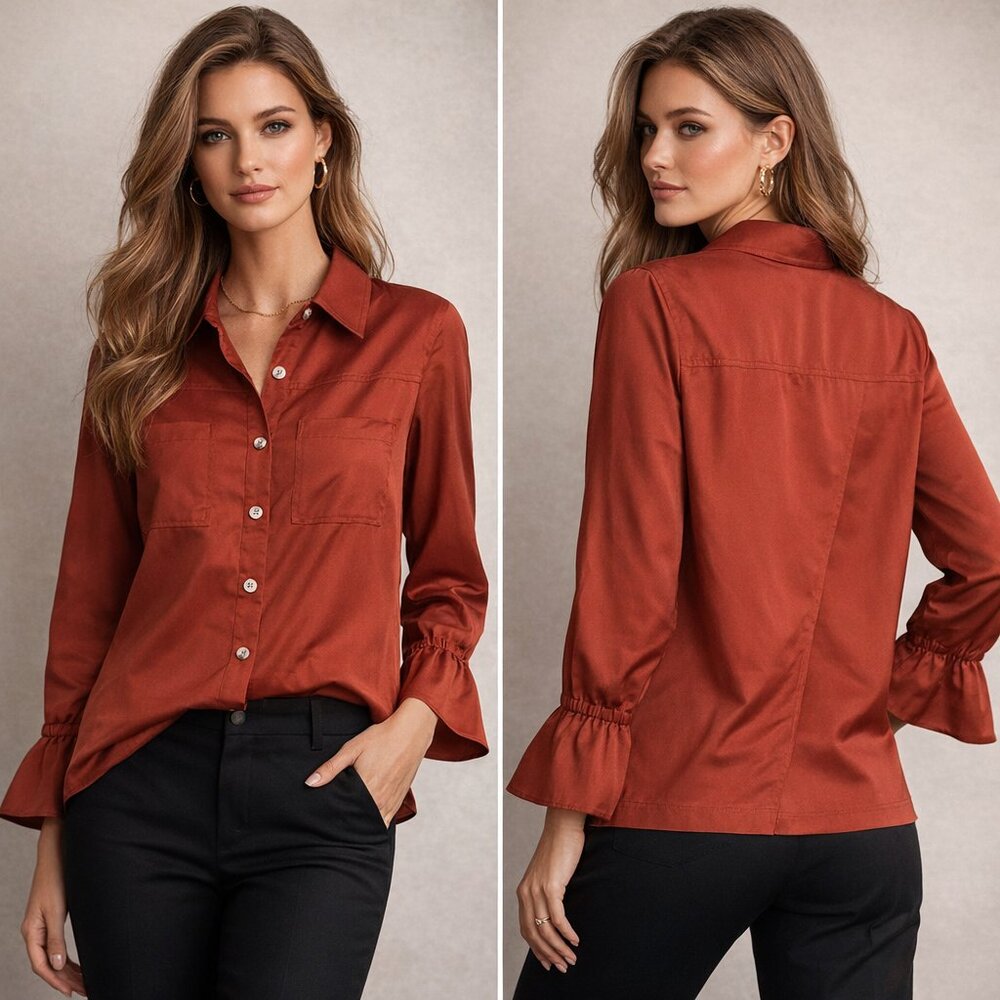 Worth New York Shirt Jacket Women S Terra Cotta Poet Sleeves Open Slit Back NWOT